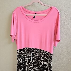 Vibrant Pink and Leopard Print Maxi Dress